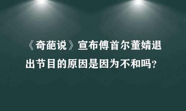 《奇葩说》宣布傅首尔董婧退出节目的原因是因为不和吗？