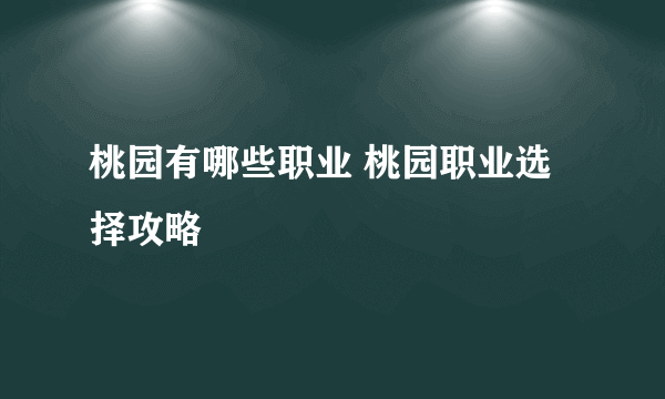 桃园有哪些职业 桃园职业选择攻略