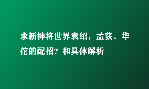 求新神将世界袁绍，孟获，华佗的配招？和具体解析