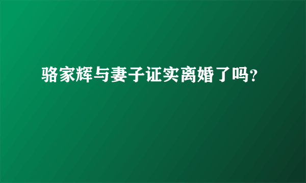 骆家辉与妻子证实离婚了吗？