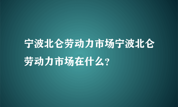 宁波北仑劳动力市场宁波北仑劳动力市场在什么？