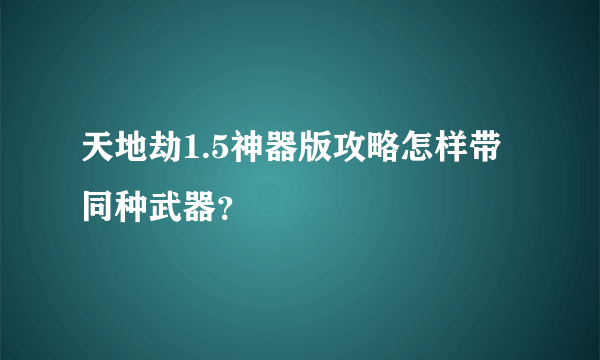 天地劫1.5神器版攻略怎样带同种武器？