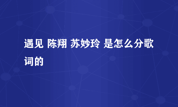 遇见 陈翔 苏妙玲 是怎么分歌词的