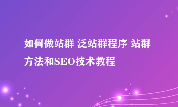 如何做站群 泛站群程序 站群方法和SEO技术教程