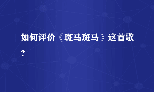 如何评价《斑马斑马》这首歌？