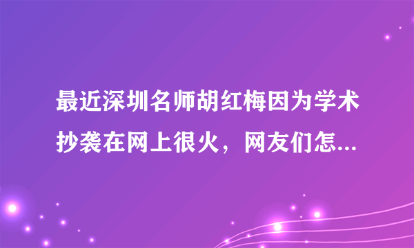 最近深圳名师胡红梅因为学术抄袭在网上很火，网友们怎么看她的成名之路呢？