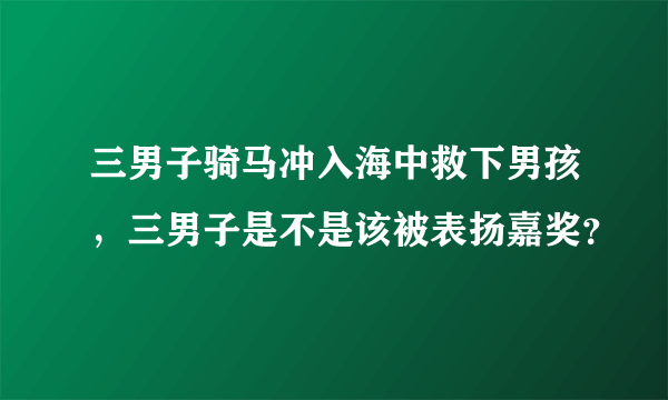 三男子骑马冲入海中救下男孩，三男子是不是该被表扬嘉奖？