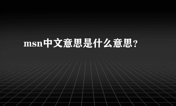 msn中文意思是什么意思？