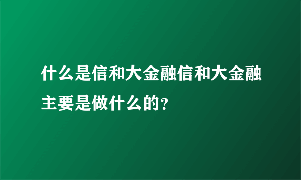 什么是信和大金融信和大金融主要是做什么的？