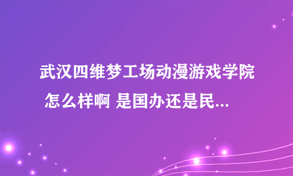 武汉四维梦工场动漫游戏学院 怎么样啊 是国办还是民办 求解啊 大哥大姐们 我正在犹豫要不要...