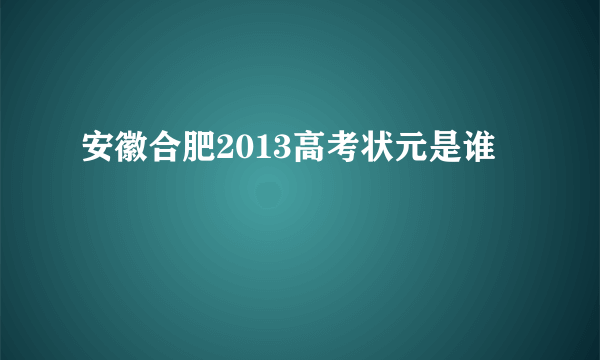 安徽合肥2013高考状元是谁