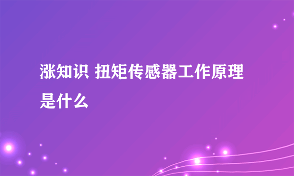 涨知识 扭矩传感器工作原理是什么