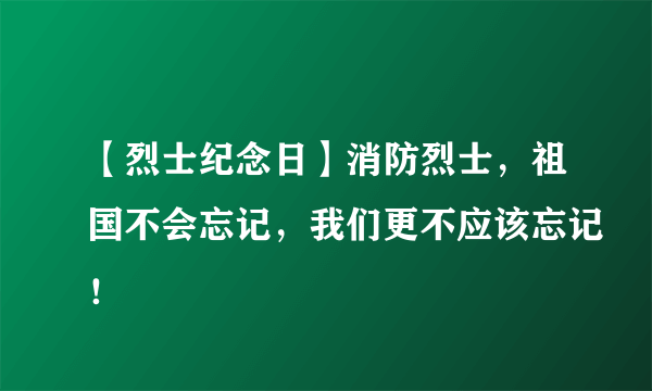 【烈士纪念日】消防烈士，祖国不会忘记，我们更不应该忘记！