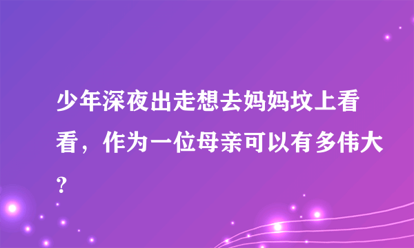 少年深夜出走想去妈妈坟上看看，作为一位母亲可以有多伟大？