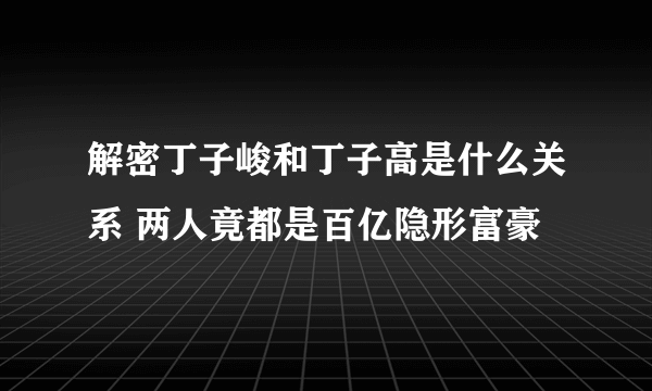 解密丁子峻和丁子高是什么关系 两人竟都是百亿隐形富豪