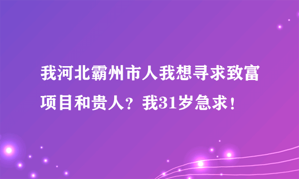 我河北霸州市人我想寻求致富项目和贵人？我31岁急求！