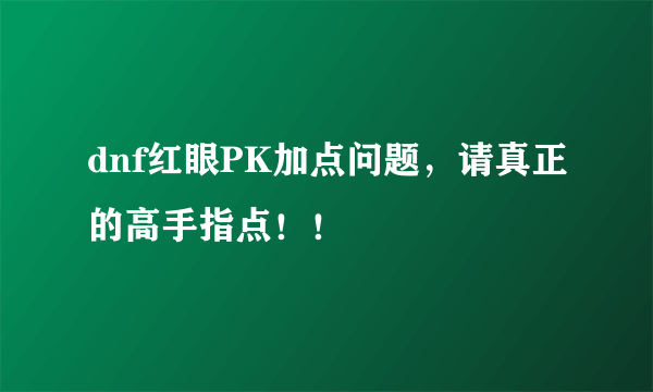 dnf红眼PK加点问题，请真正的高手指点！！