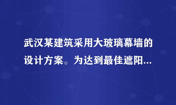 武汉某建筑采用大玻璃幕墙的设计方案。为达到最佳遮阳和采光效果，设计师把该地二分二至日正午太阳高度、建筑物玻璃幕墙高度和屋檐外延长度巧妙结合起来，如下图所示。这种设计既可以增加建筑物的美观性，也可以极大地减少玻璃幕墙的日射负荷，显出很好的节能性。读图回答下列问题。A.昼长逐渐增加B.正午太阳高度不断降低C.月均温不断降低D.月均降水量不断减少A.变长B.变短C.先变长后变短D.先变短后变长