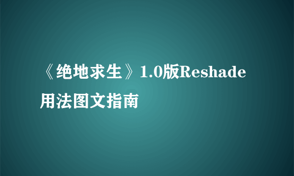 《绝地求生》1.0版Reshade用法图文指南