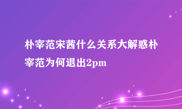 朴宰范宋茜什么关系大解惑朴宰范为何退出2pm