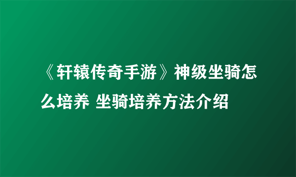 《轩辕传奇手游》神级坐骑怎么培养 坐骑培养方法介绍