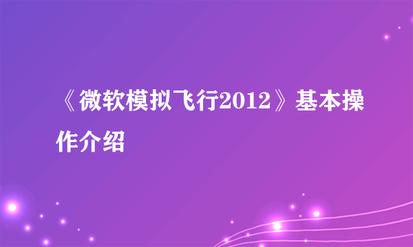 《微软模拟飞行2012》基本操作介绍