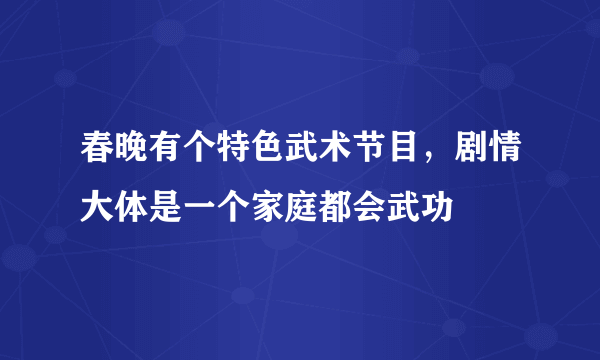 春晚有个特色武术节目，剧情大体是一个家庭都会武功