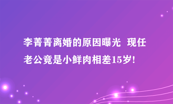 李菁菁离婚的原因曝光  现任老公竟是小鲜肉相差15岁!