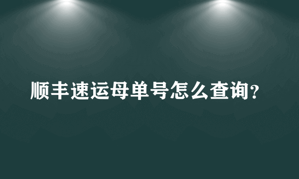 顺丰速运母单号怎么查询？