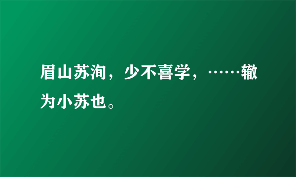 眉山苏洵，少不喜学，……辙为小苏也。