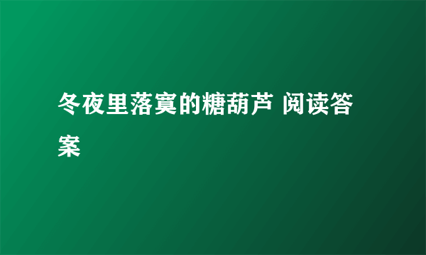 冬夜里落寞的糖葫芦 阅读答案