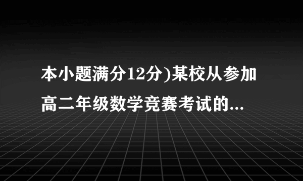 本小题满分12分)某校从参加高二年级数学竞赛考试的学生中抽出60名学生,将其成绩(均为整数,满分100分)分成六段[40,50),[50,60)…,[80,90),[90,100],然后画出如图所示部分频率分布直方图.观察图形的信息,回答下列问题:(1)求第四个小组的频率以及频率分布直方图中第四个小矩形的高;(2)估计这次考试的及格率(60分及60分以上为及格)和平均分;