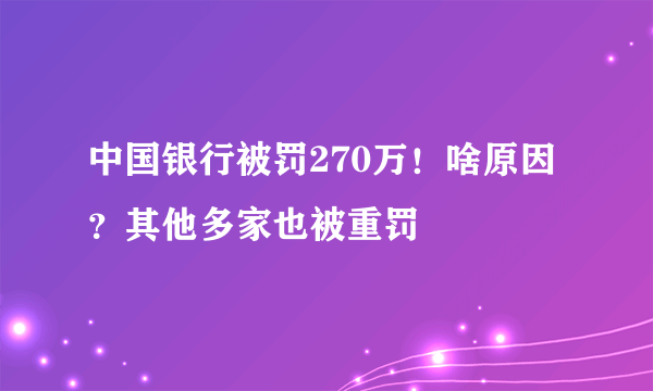 中国银行被罚270万！啥原因？其他多家也被重罚