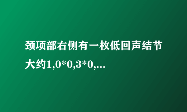 颈项部右侧有一枚低回声结节大约1,0*0,3*0,7cm边界清形态规则里见少许血流信号！今天做了肿瘤...