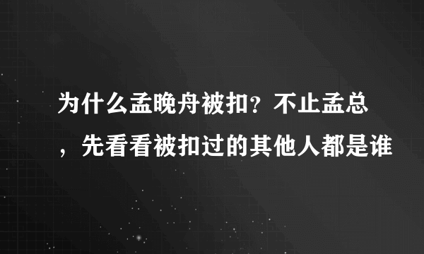 为什么孟晚舟被扣？不止孟总，先看看被扣过的其他人都是谁