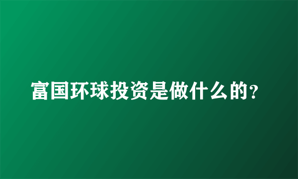 富国环球投资是做什么的？