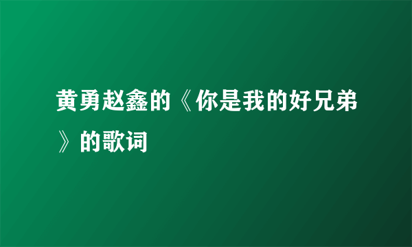 黄勇赵鑫的《你是我的好兄弟》的歌词