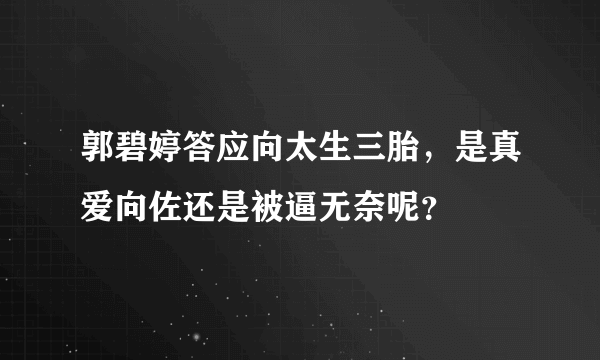 郭碧婷答应向太生三胎，是真爱向佐还是被逼无奈呢？