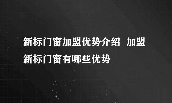 新标门窗加盟优势介绍  加盟新标门窗有哪些优势