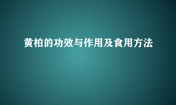 黄柏的功效与作用及食用方法