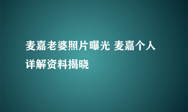 麦嘉老婆照片曝光 麦嘉个人详解资料揭晓