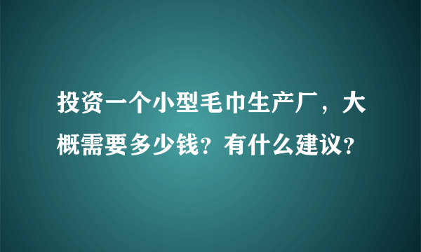 投资一个小型毛巾生产厂，大概需要多少钱？有什么建议？