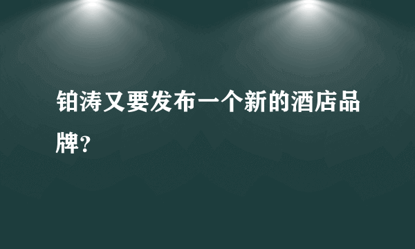 铂涛又要发布一个新的酒店品牌？