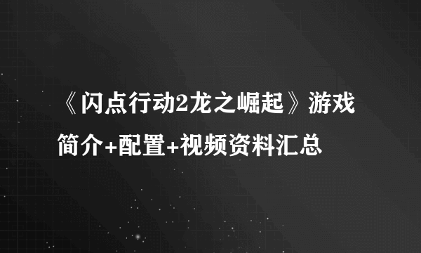 《闪点行动2龙之崛起》游戏简介+配置+视频资料汇总