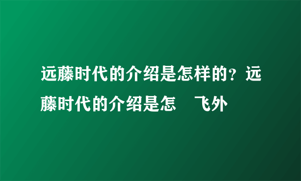 远藤时代的介绍是怎样的？远藤时代的介绍是怎–飞外