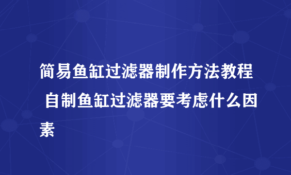 简易鱼缸过滤器制作方法教程 自制鱼缸过滤器要考虑什么因素