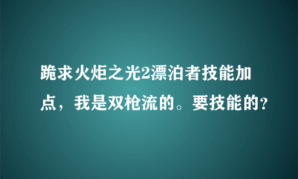 跪求火炬之光2漂泊者技能加点，我是双枪流的。要技能的？