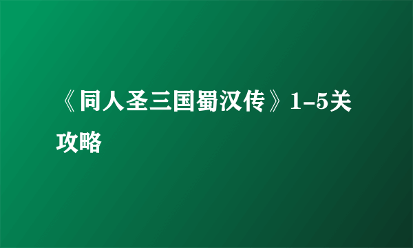 《同人圣三国蜀汉传》1-5关 攻略