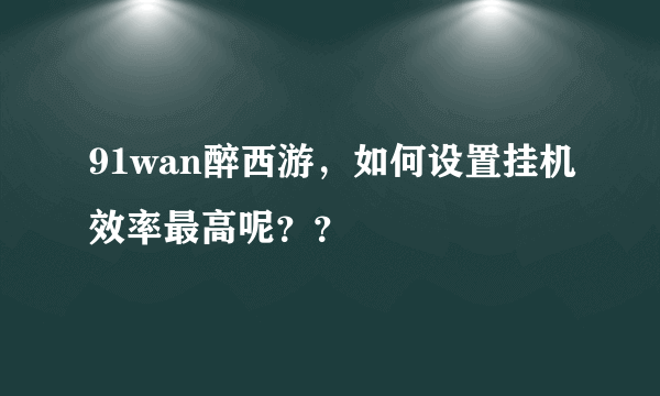 91wan醉西游，如何设置挂机效率最高呢？？