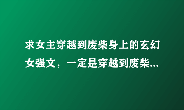 求女主穿越到废柴身上的玄幻女强文，一定是穿越到废柴身上，然后逆袭